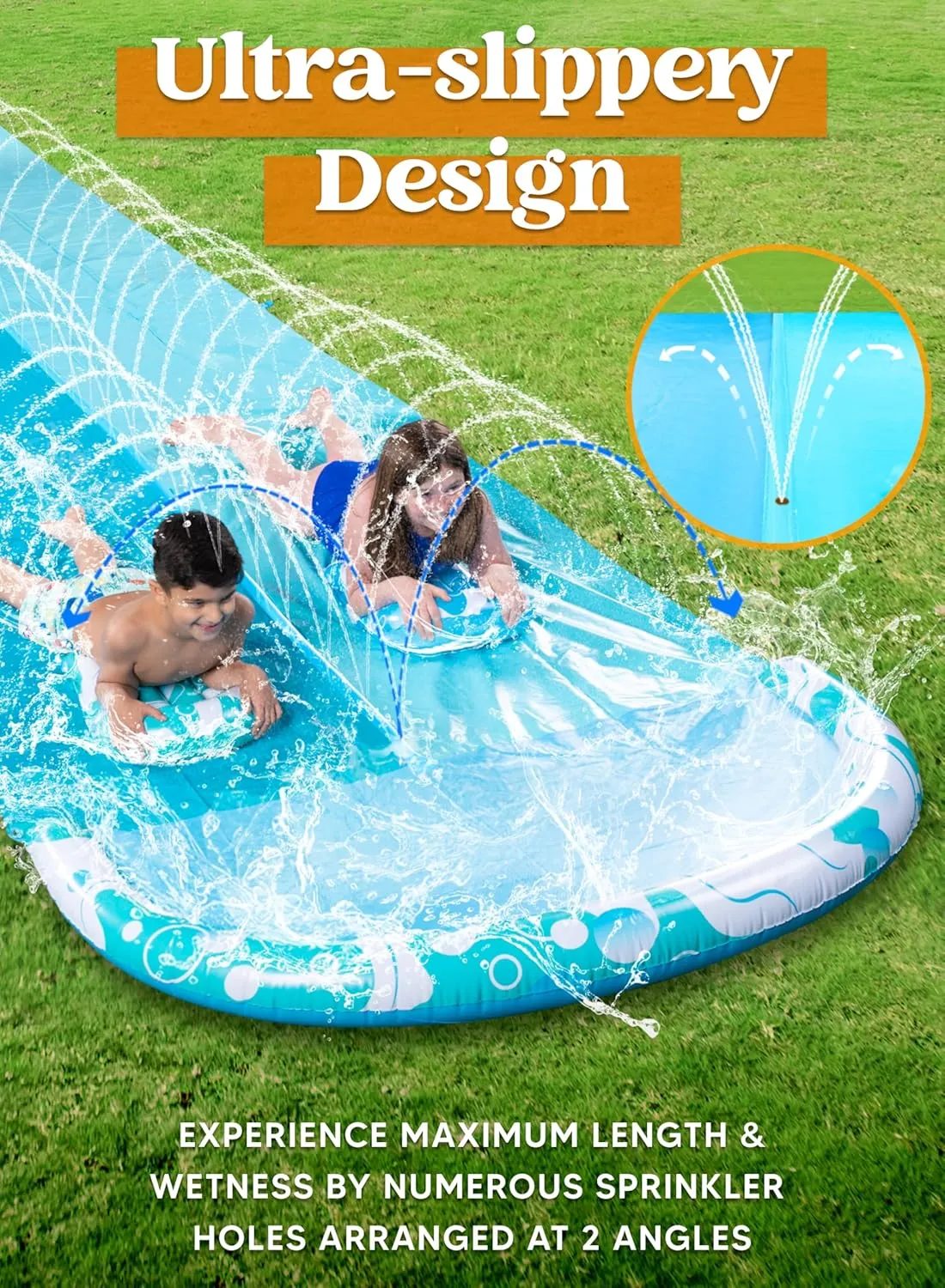 JOYIN 32.5FT Water Slide and 2 Inflatable Boards, Extra Long Heavy Duty Double Lawn Waterslide with Sprinkler for Kids Adults Backyard Summer Water Toy Outdoor Fun, Blue, Light Blue