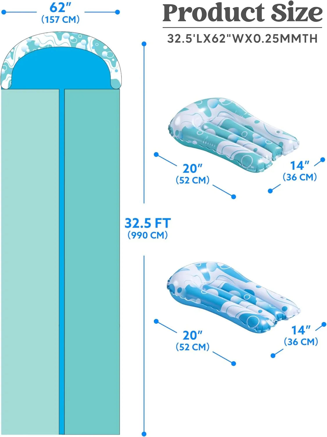 JOYIN 32.5FT Water Slide and 2 Inflatable Boards, Extra Long Heavy Duty Double Lawn Waterslide with Sprinkler for Kids Adults Backyard Summer Water Toy Outdoor Fun, Blue, Light Blue