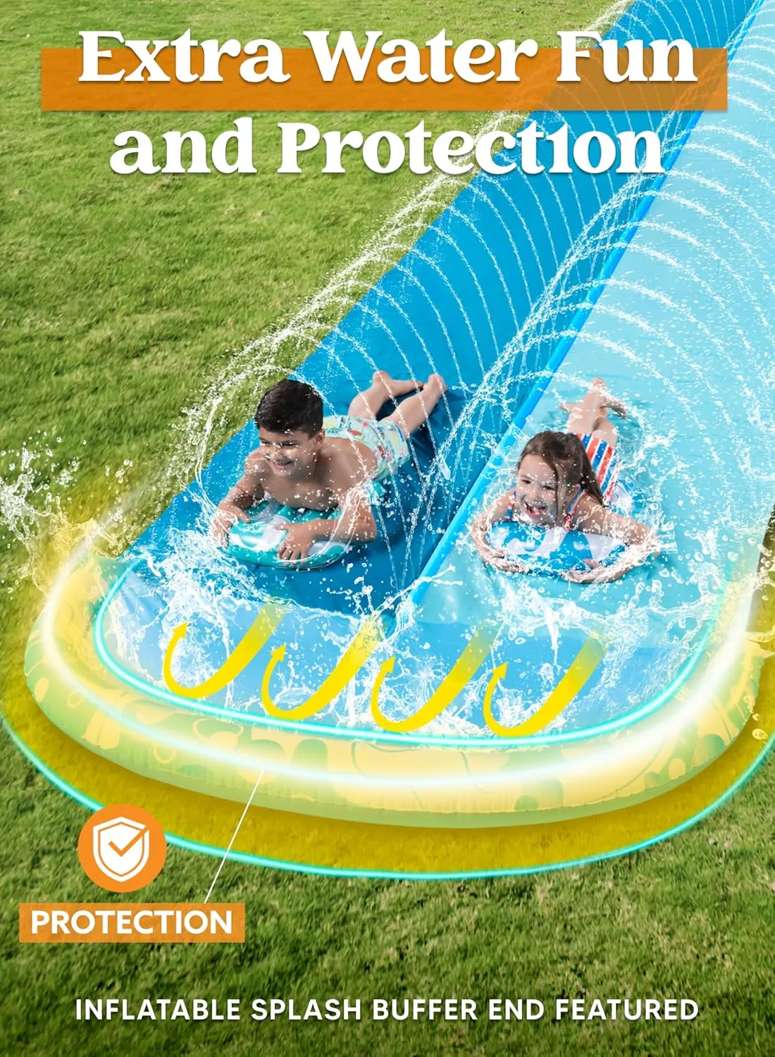 JOYIN 32.5FT Water Slide and 2 Inflatable Boards, Extra Long Heavy Duty Double Lawn Waterslide with Sprinkler for Kids Adults Backyard Summer Water Toy Outdoor Fun, Blue, Light Blue