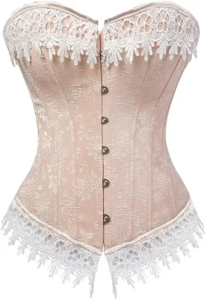JSEIAJB Lace Up Corsets Bustiers Overbust Waist Trainer Embroidery Corset Burlesque Costumes Corselet(XS Code)