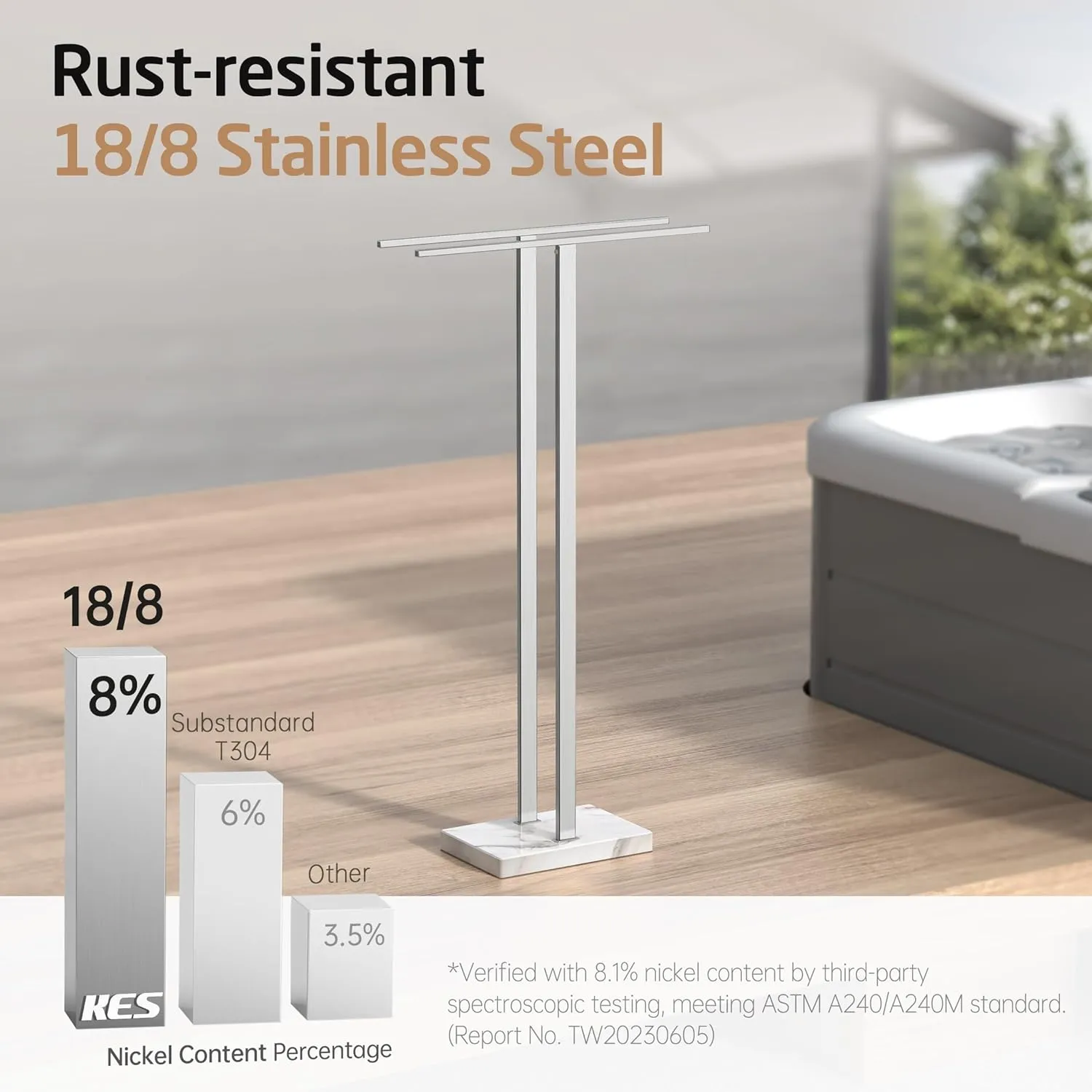 KES Standing Towel Rack Taller Version, 37" H (Equal Height) Bathroom Towel Rack Stand with Marble Base, Free Standing Towel Holder Stand, SUS304 Stainless Steel Brushed Finish, BTH229-2