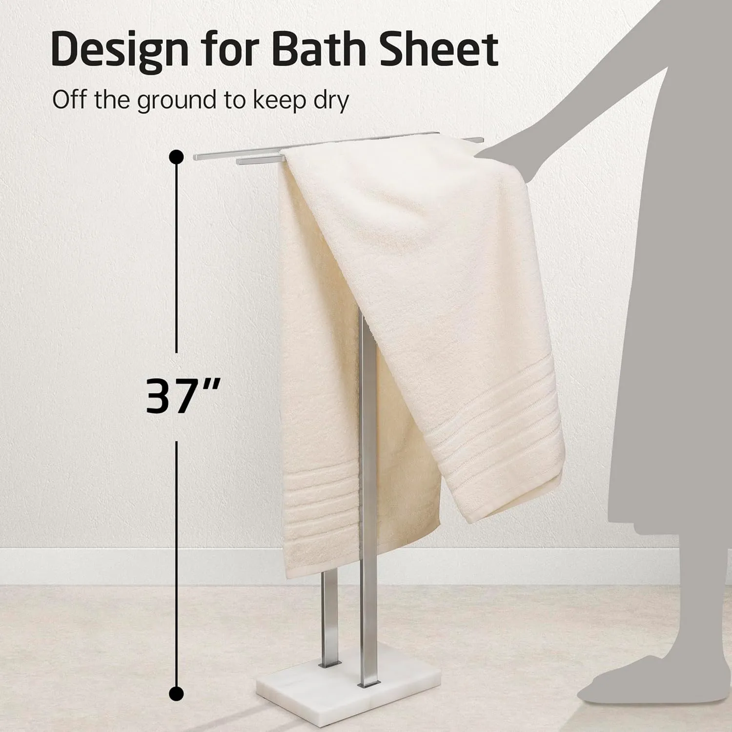 KES Standing Towel Rack Taller Version, 37" H (Equal Height) Bathroom Towel Rack Stand with Marble Base, Free Standing Towel Holder Stand, SUS304 Stainless Steel Brushed Finish, BTH229-2