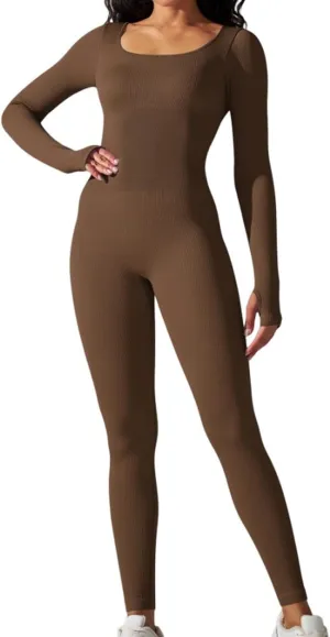 Khaki Bodycon Coveralls for Ladies Track Athletic Yoga Seamless High Cut Butt Scrunch Coveralls Waist Trainer Bodysuits Pants Unitard Womens 2025 Clothing Trendy S