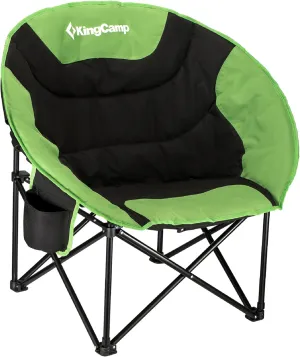 KingCamp Foldable Saucer Moon Lounge Chair with Cupholder Storage Pocket for Indoor Home or Outdoor Camping and Tailgating Use, Black/Green