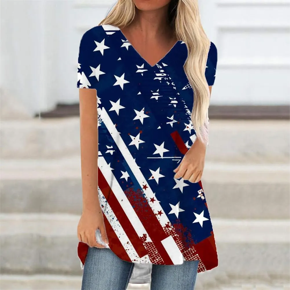 KKG Tops Tunics for Women to Wear with Leggings, Casual Loose Fit V Neck Short/Long Sleeves T Shirt