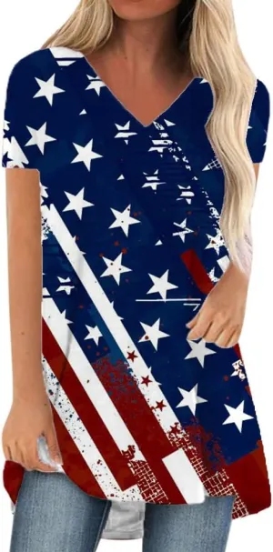 KKG Tops Tunics for Women to Wear with Leggings, Casual Loose Fit V Neck Short/Long Sleeves T Shirt