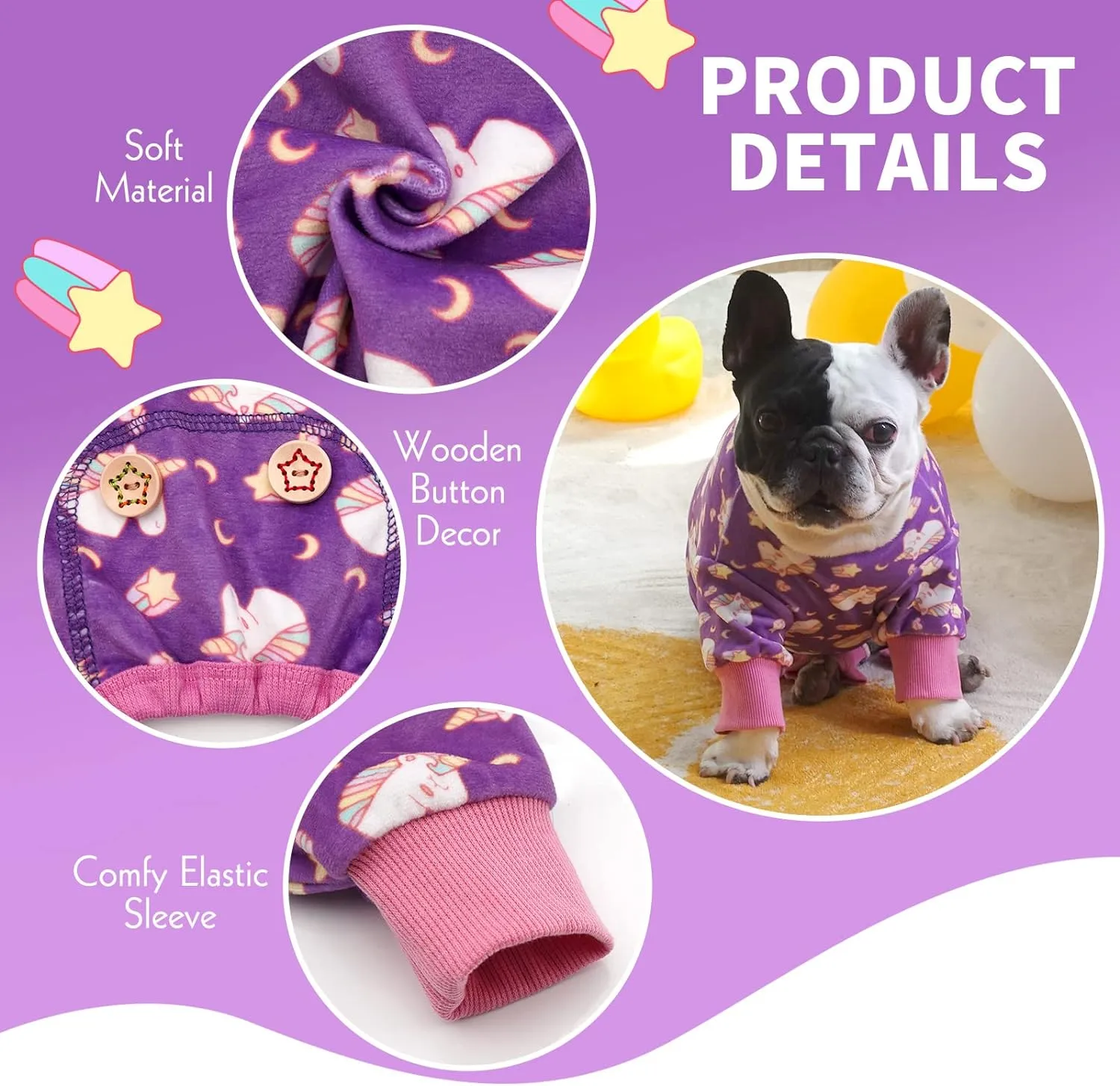 KYEESE Dog Pajamas Velvet Dog Pajamas Small Sized Dogs Soft Dogs Clothes Pjs with Unicorn Pattern Stretchy Pet Jammies Coat Comfy Pet Onesie Costume, X-Large