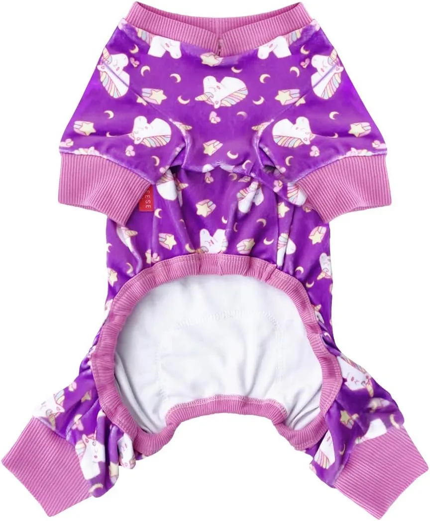 KYEESE Dog Pajamas Velvet Dog Pajamas Small Sized Dogs Soft Dogs Clothes Pjs with Unicorn Pattern Stretchy Pet Jammies Coat Comfy Pet Onesie Costume, X-Large