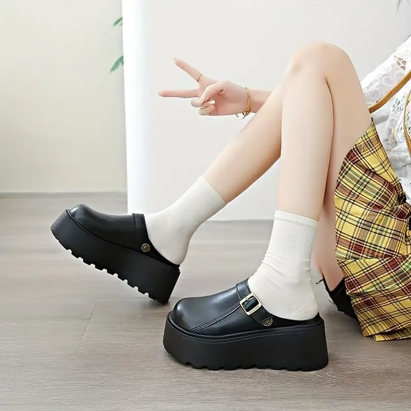 Ladies' Thick-Soled Height-Increasing Slippers with Sponge Cake, Lazy Person's one-Foot Kick, Toe Cover, Half-Drag, Single Shoes