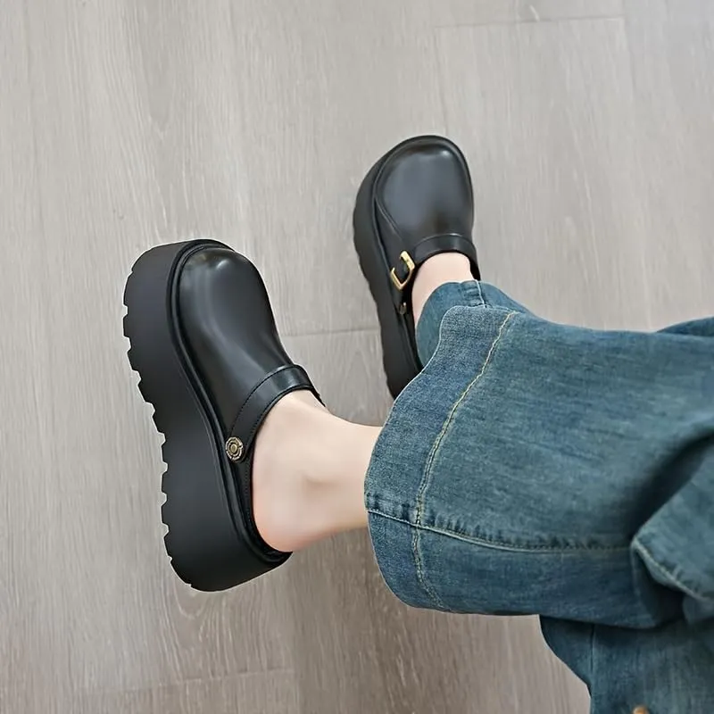 Ladies' Thick-Soled Height-Increasing Slippers with Sponge Cake, Lazy Person's one-Foot Kick, Toe Cover, Half-Drag, Single Shoes