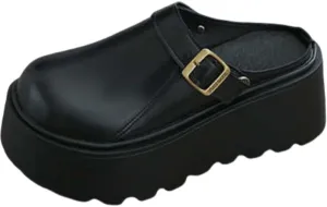 Ladies' Thick-Soled Height-Increasing Slippers with Sponge Cake, Lazy Person's one-Foot Kick, Toe Cover, Half-Drag, Single Shoes