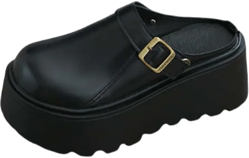 Ladies' Thick-Soled Height-Increasing Slippers with Sponge Cake, Lazy Person's one-Foot Kick, Toe Cover, Half-Drag, Single Shoes