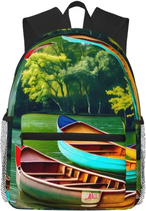 Lake with Boats Canoes Park Lightweight and Comfortable Backpack - Classic Stylish Day Bag, fit for Travel, Sports, Work