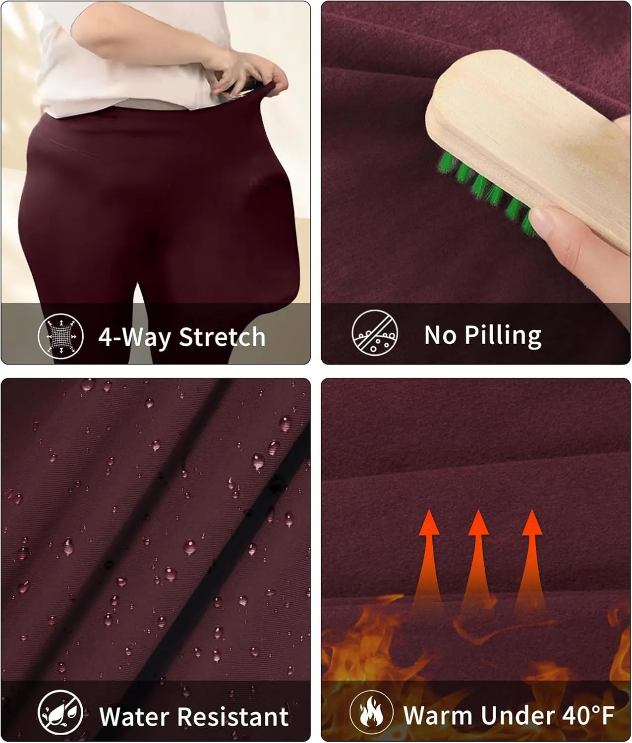 LALAGEN Womens Plus Size Fleece Lined Leggings Water Resistant Thermal Winter Warm High Waisted Workout Pants with Pockets