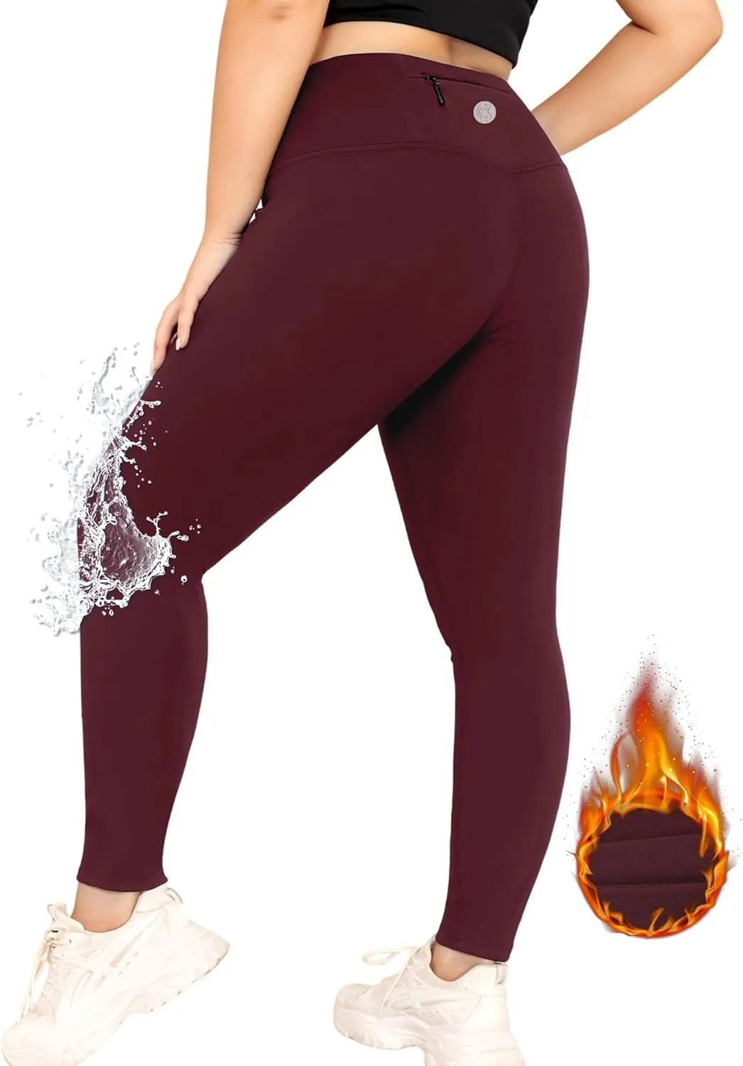 LALAGEN Womens Plus Size Fleece Lined Leggings Water Resistant Thermal Winter Warm High Waisted Workout Pants with Pockets