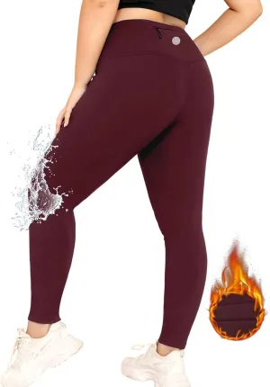 LALAGEN Womens Plus Size Fleece Lined Leggings Water Resistant Thermal Winter Warm High Waisted Workout Pants with Pockets