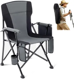 Lamberia Camping Chairs, Portable Heated Folding Chairs for Outdoor Sports, Heavy Duty Lawn Chairs for Adults Support 400lbs, Heated Camp Chair with Cup Holder,Grey(2 Battery Pack Required)