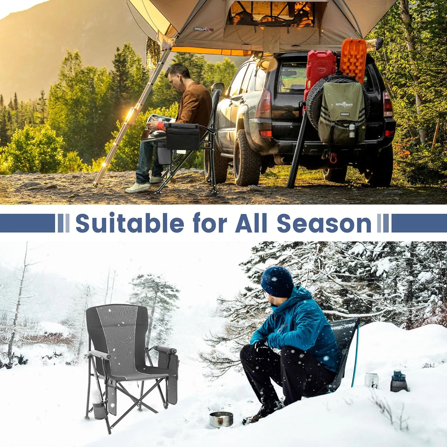 Lamberia Camping Chairs, Portable Heated Folding Chairs for Outdoor Sports, Heavy Duty Lawn Chairs for Adults Support 400lbs, Heated Camp Chair with Cup Holder,Grey(2 Battery Pack Required)