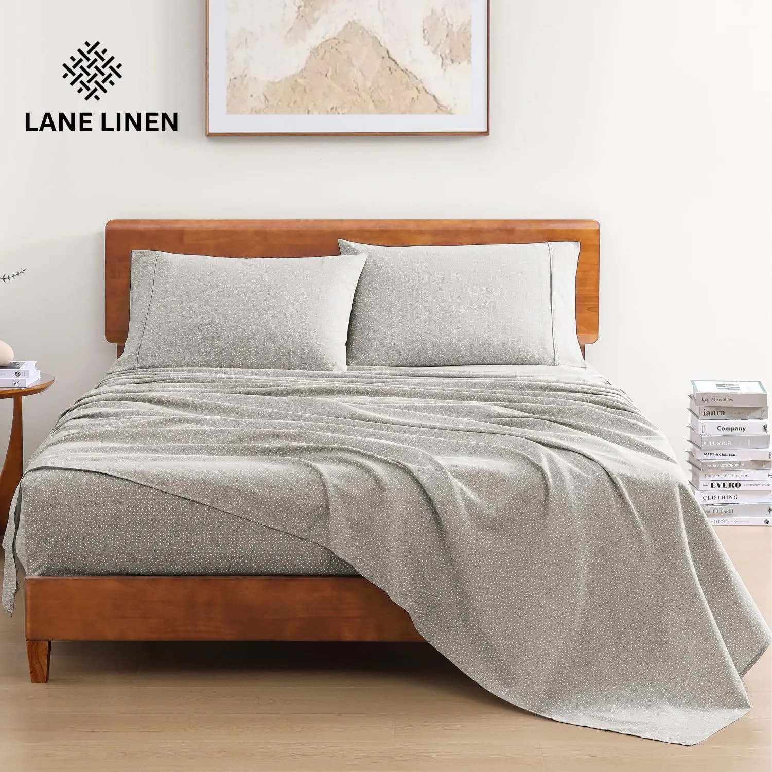 LANE LINEN 100% Organic Cotton Sheets King Size, Low Pilling Fade Resistant Machine Washable Naturally Cooling King Bedding Set, Soft & Comfy Sustainably Produced Cotton Sheets - Snowdrop