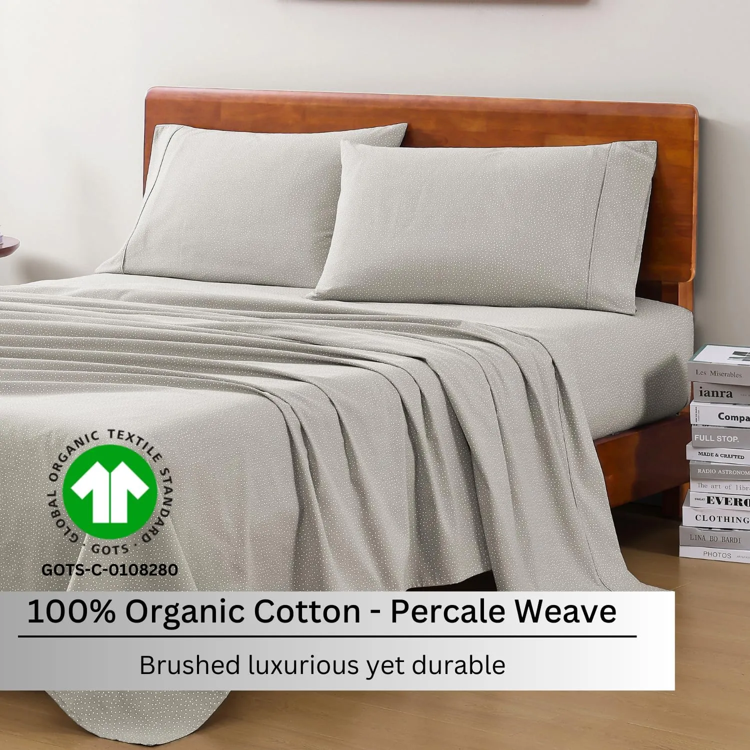 LANE LINEN 100% Organic Cotton Sheets King Size, Low Pilling Fade Resistant Machine Washable Naturally Cooling King Bedding Set, Soft & Comfy Sustainably Produced Cotton Sheets - Snowdrop