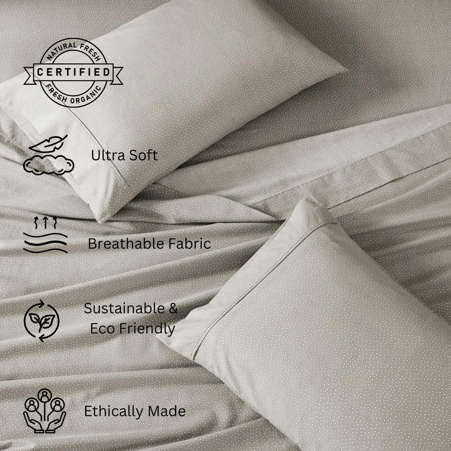 LANE LINEN 100% Organic Cotton Sheets King Size, Low Pilling Fade Resistant Machine Washable Naturally Cooling King Bedding Set, Soft & Comfy Sustainably Produced Cotton Sheets - Snowdrop