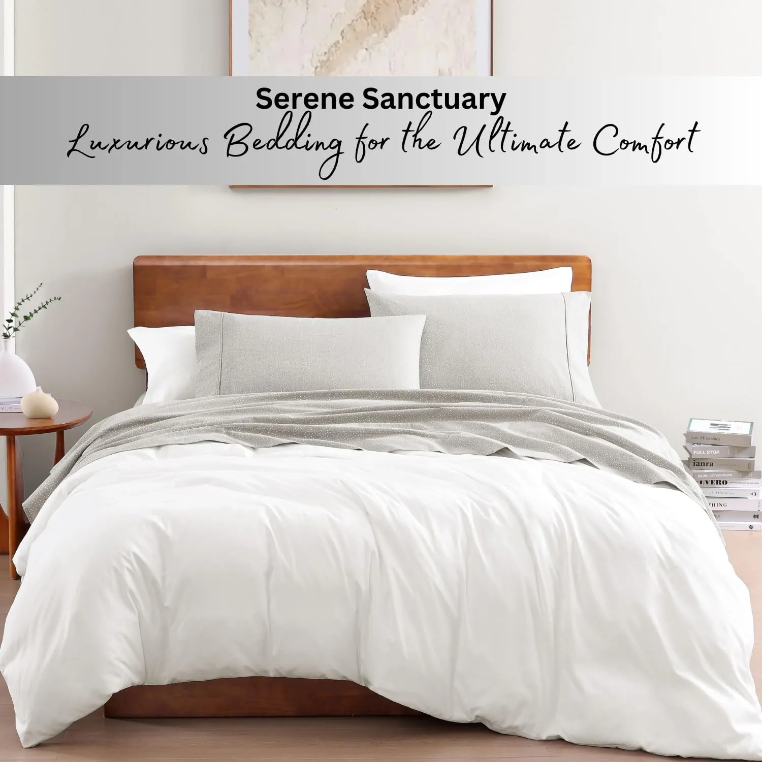 LANE LINEN 100% Organic Cotton Sheets King Size, Low Pilling Fade Resistant Machine Washable Naturally Cooling King Bedding Set, Soft & Comfy Sustainably Produced Cotton Sheets - Snowdrop