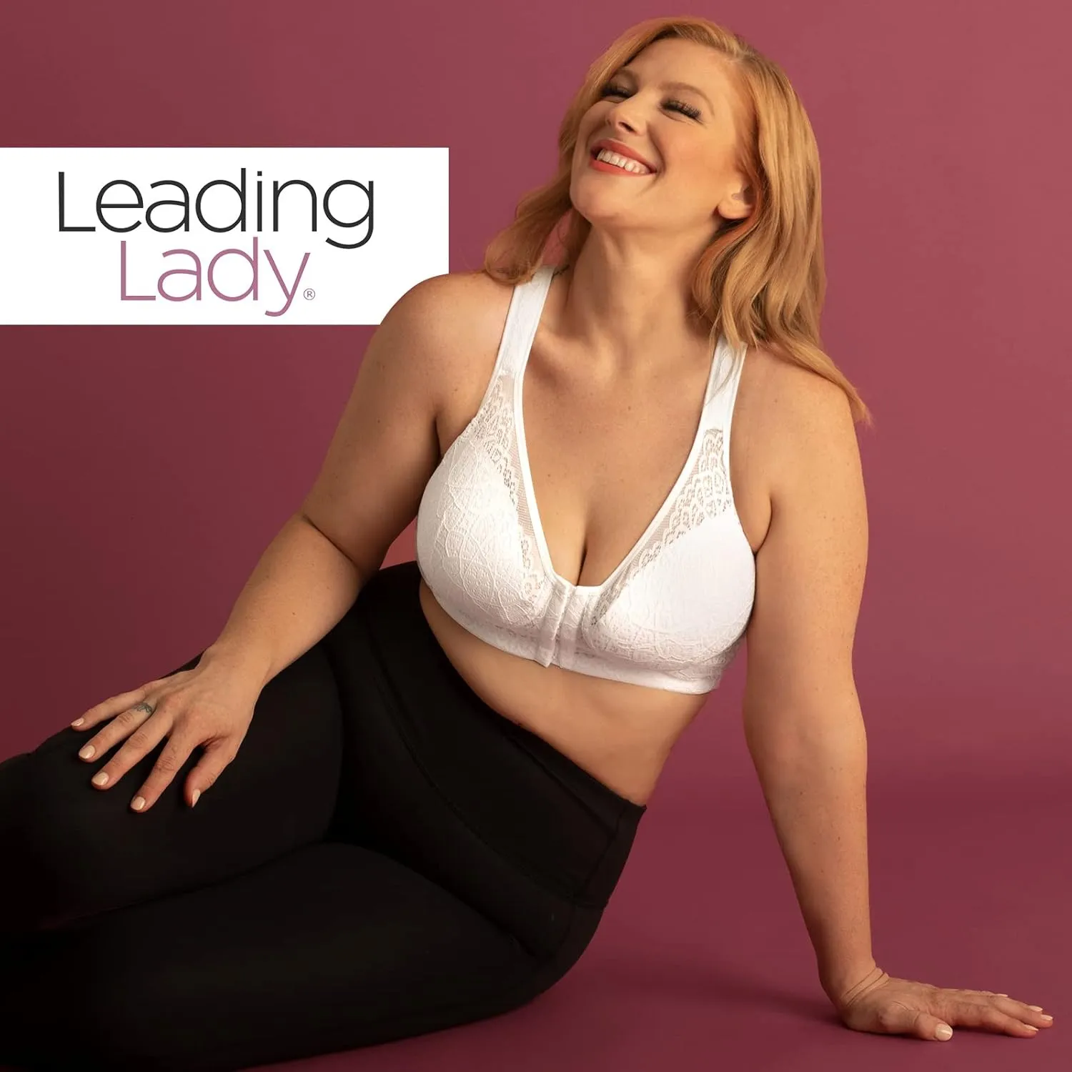 LEADING LADY, The Lora, Wireless Bra, Seamless Flat Back, Front-Closure, Lace Overlay, Lightly Padded Cups, Side Smoothing