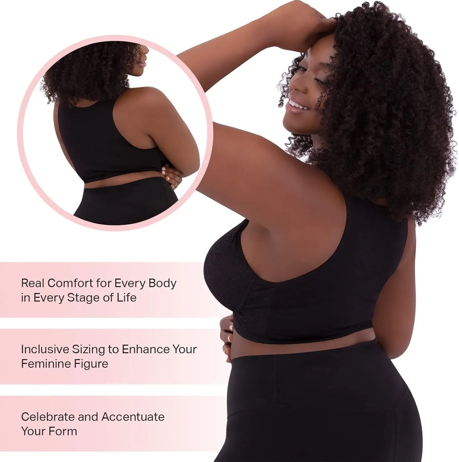 LEADING LADY, The Lora, Wireless Bra, Seamless Flat Back, Front-Closure, Lace Overlay, Lightly Padded Cups, Side Smoothing