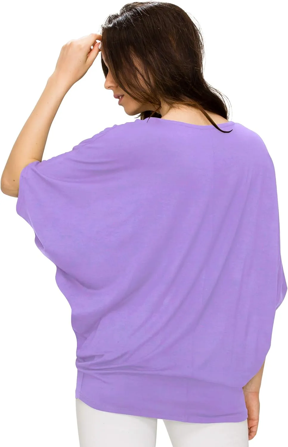 Lock and Love Women's Solid Scoop Neck Short Sleeve Loose Blouse Batwing Dolman Top Oversize