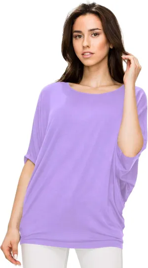 Lock and Love Women's Solid Scoop Neck Short Sleeve Loose Blouse Batwing Dolman Top Oversize