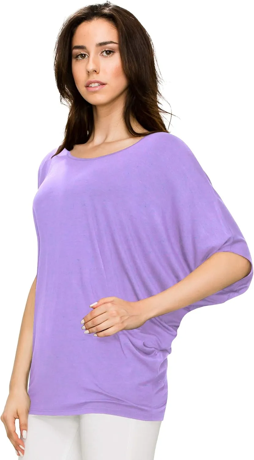 Lock and Love Women's Solid Scoop Neck Short Sleeve Loose Blouse Batwing Dolman Top Oversize