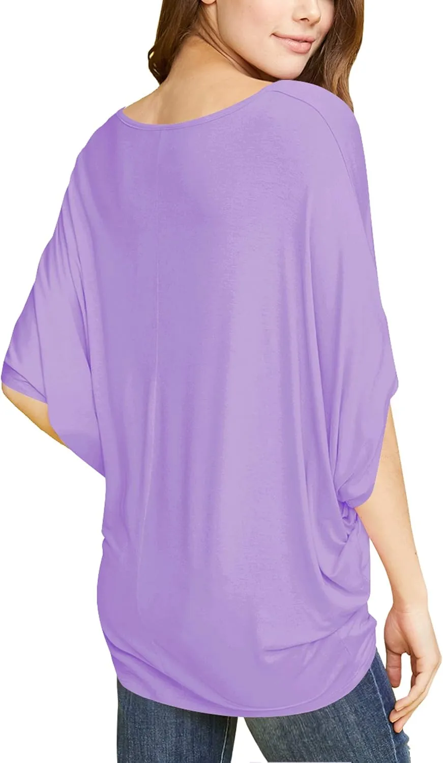 Lock and Love Women's Solid Scoop Neck Short Sleeve Loose Blouse Batwing Dolman Top Oversize