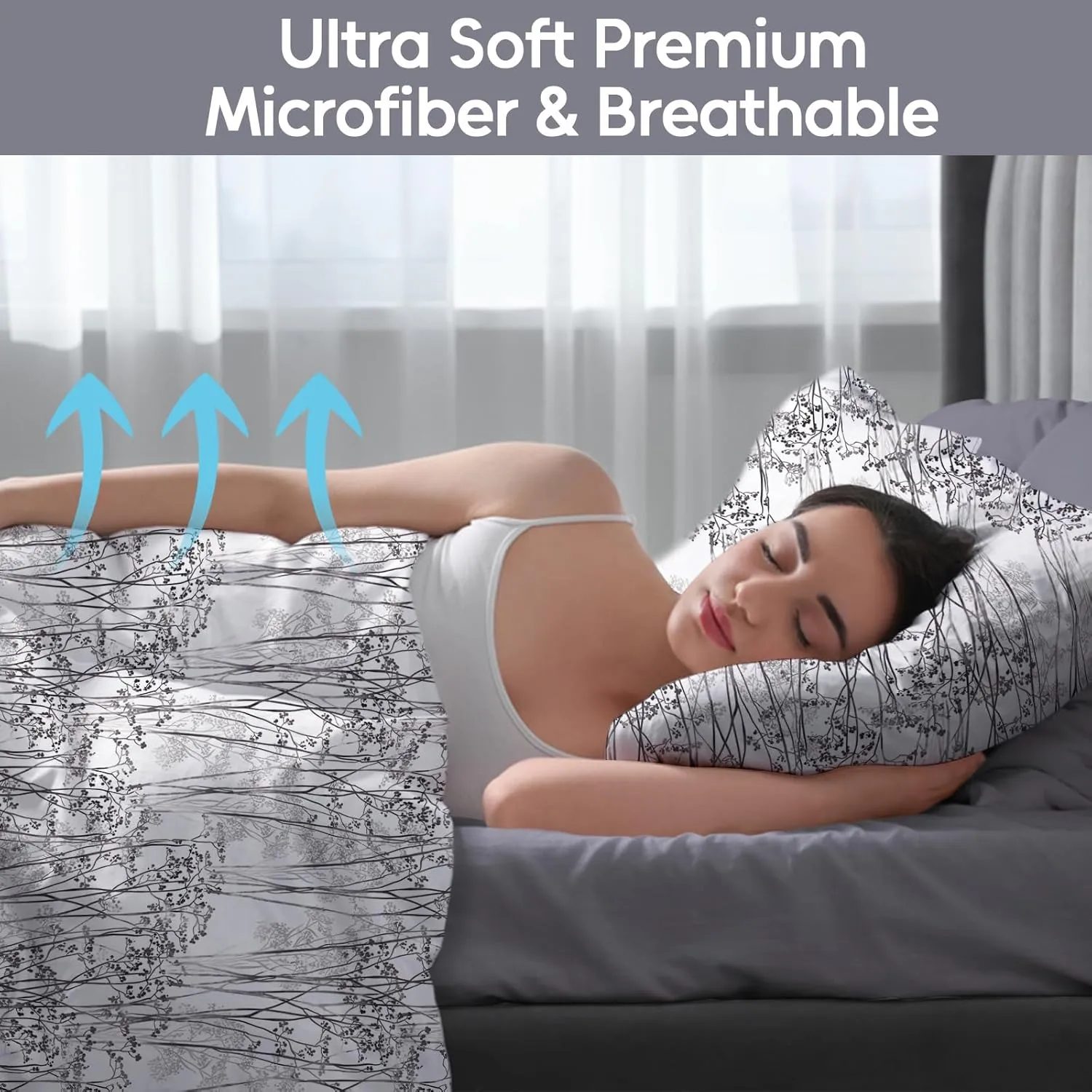 LONAVA King Size Bed Sheet Set, 6 Piece, Deep Pocket Dark Grey Fitted Sheet, Comfy & Breathable Patterned Flat Sheets, Premium Microfiber, Misty Forest Printed