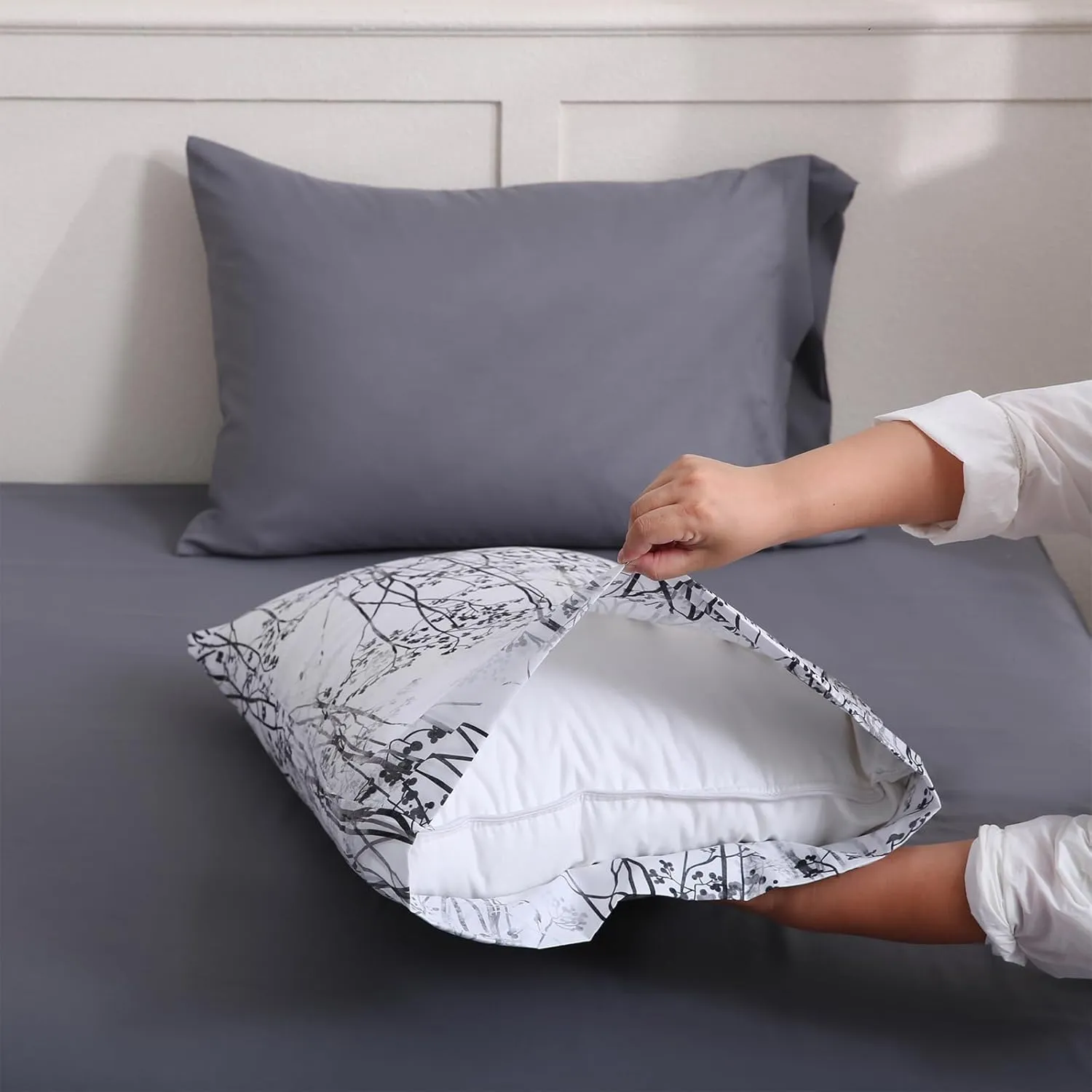 LONAVA King Size Bed Sheet Set, 6 Piece, Deep Pocket Dark Grey Fitted Sheet, Comfy & Breathable Patterned Flat Sheets, Premium Microfiber, Misty Forest Printed