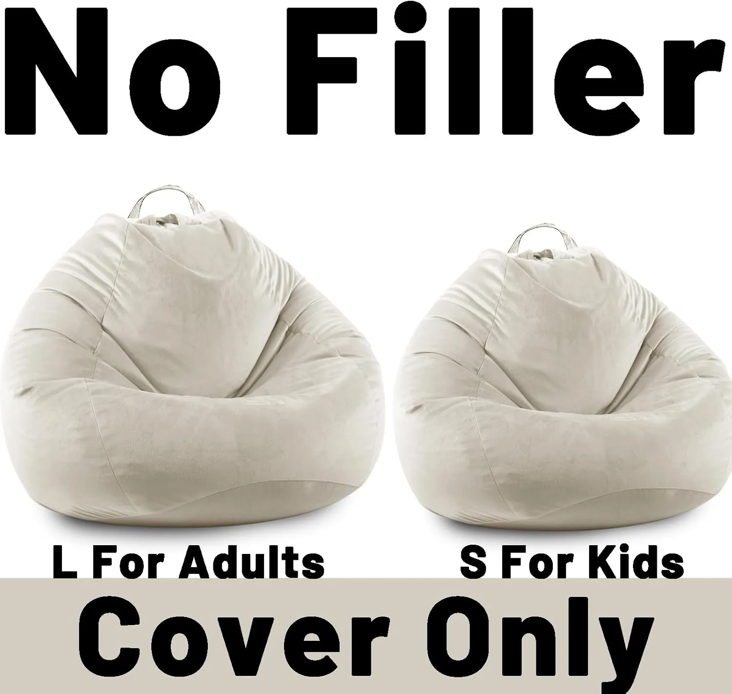 LPMOERA Stuffed Animal Storage Bean Bag Chair Cover (No Filler) Zipper Soft Fuzzy Fluffy Stuffable Bean Bag Cover for Organizing Children Plush Toys or Memory Beige Small