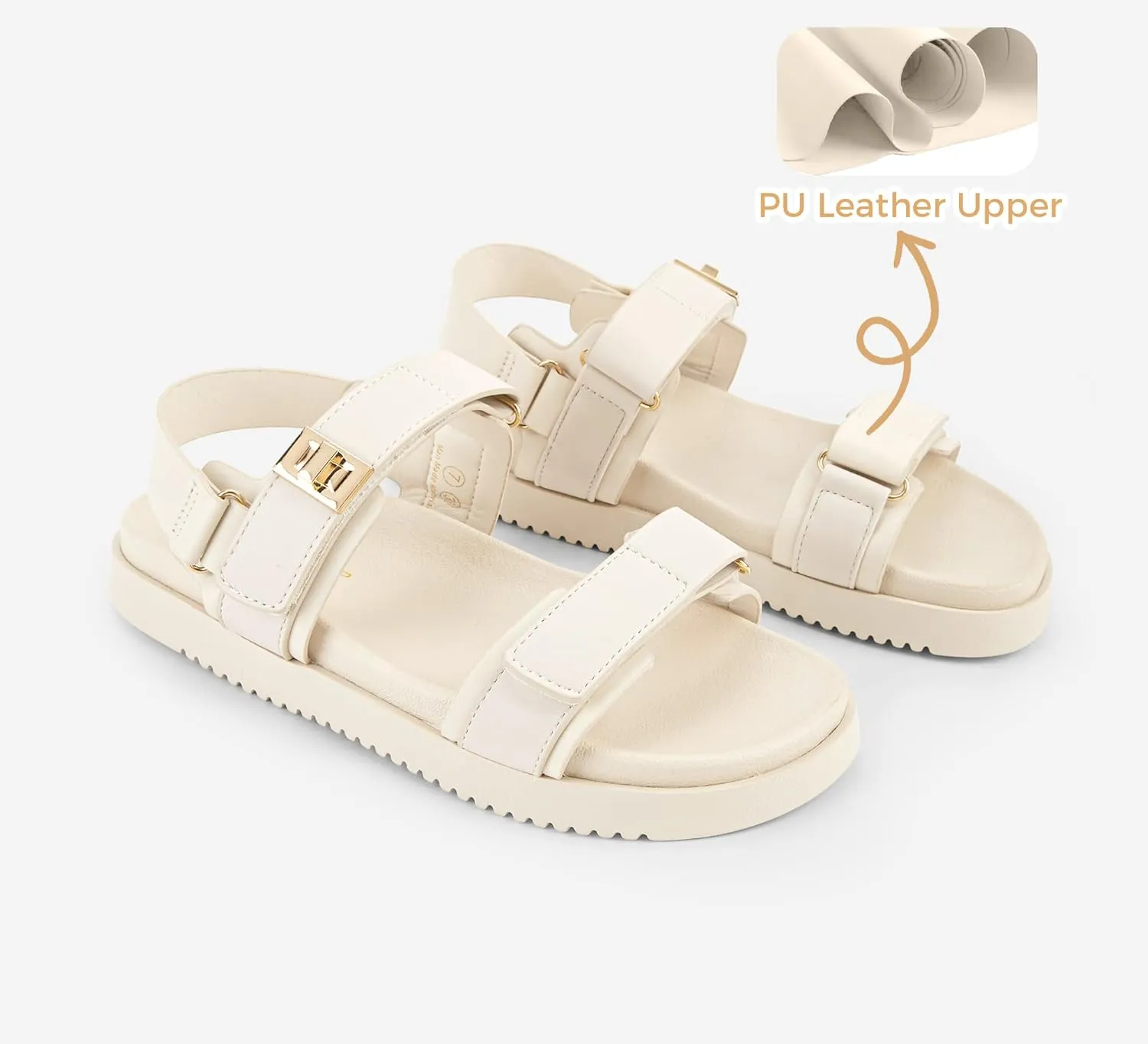 LUCKY STEP Women's Flat Sandals Casual Open Toe Beach Sandals Adjustable Double Strap Summer Sandals