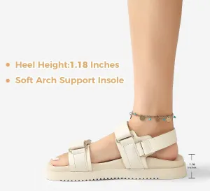 LUCKY STEP Women's Flat Sandals Casual Open Toe Beach Sandals Adjustable Double Strap Summer Sandals