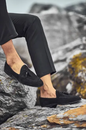 Lux Black Suede Tassel Loafers