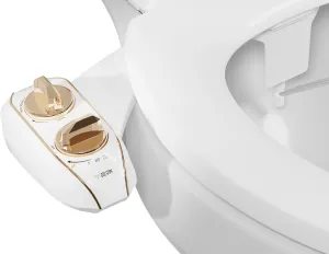 LUXE Bidet NEO 120 Plus - Patented Bidet Attachment for Toilet Seat, Innovative Hinges to Clean, Slide-in Easy Install, Advanced 360° Self-Clean, Single Nozzle, Rear Wash (Gold)