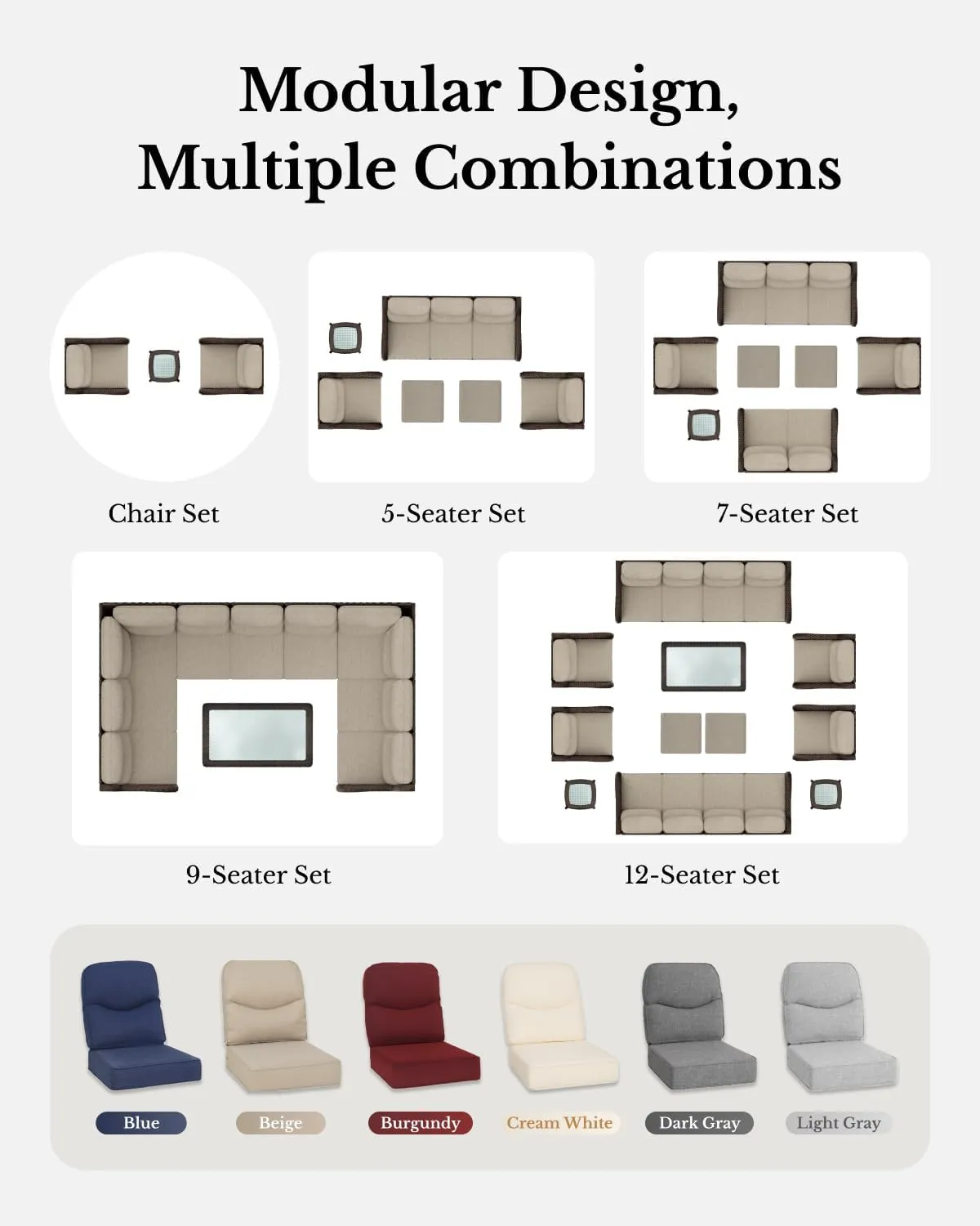Luxury Patio Furniture Set with 6-inch Thick Cushion, Outdoor Couch and High Back Swivel Rocker Patio Chairs, 7PCS Wicker Conversation Set for Deck, Yard, and Poolside in Blue (V2)