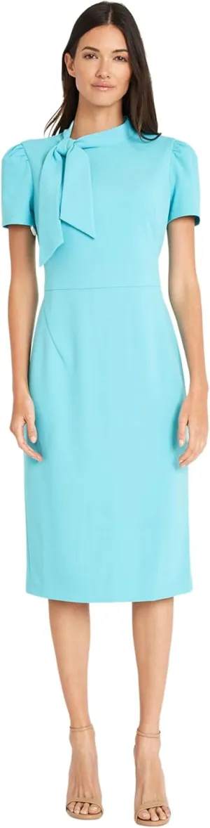 Maggy London Women's Midi Short Sleeve Sheath with Neck Tie Career Office Work Wear