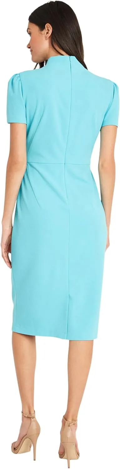 Maggy London Women's Midi Short Sleeve Sheath with Neck Tie Career Office Work Wear