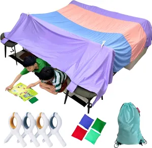Magic Fort Building Kit for Kids - Large Lightweight Blanket Fort Making Kit Clips with CPC Certification - Portable Playhouse Play Tent Fort - Indoor/Outdoor Girls/Boys Toys Ages 4-5 6 7 8-12
