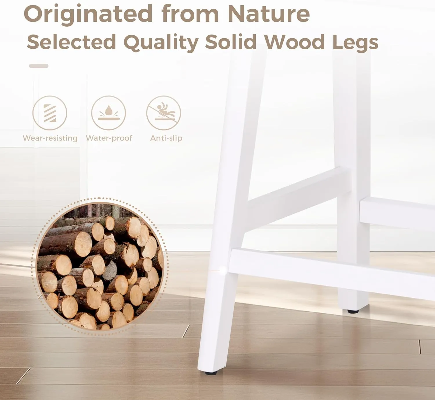 MAISON ARTS Beige Counter Height Bar Stools Set of 2 for Kitchen Counter Solid Wood Legs with Faux Leather Saddle Seat Farmhouse Barstools for 34"-38" Counter Island Upholstered Stools, 24in Height