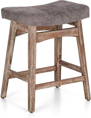 MAISON ARTS Counter Height Bar Stool for Kitchen Counter Solid Wood Legs with Fabric Saddle Seat Farmhouse Barstool for 34"-38" Counter Island Upholstered Stool, 24in, Grey Cushion,1pc