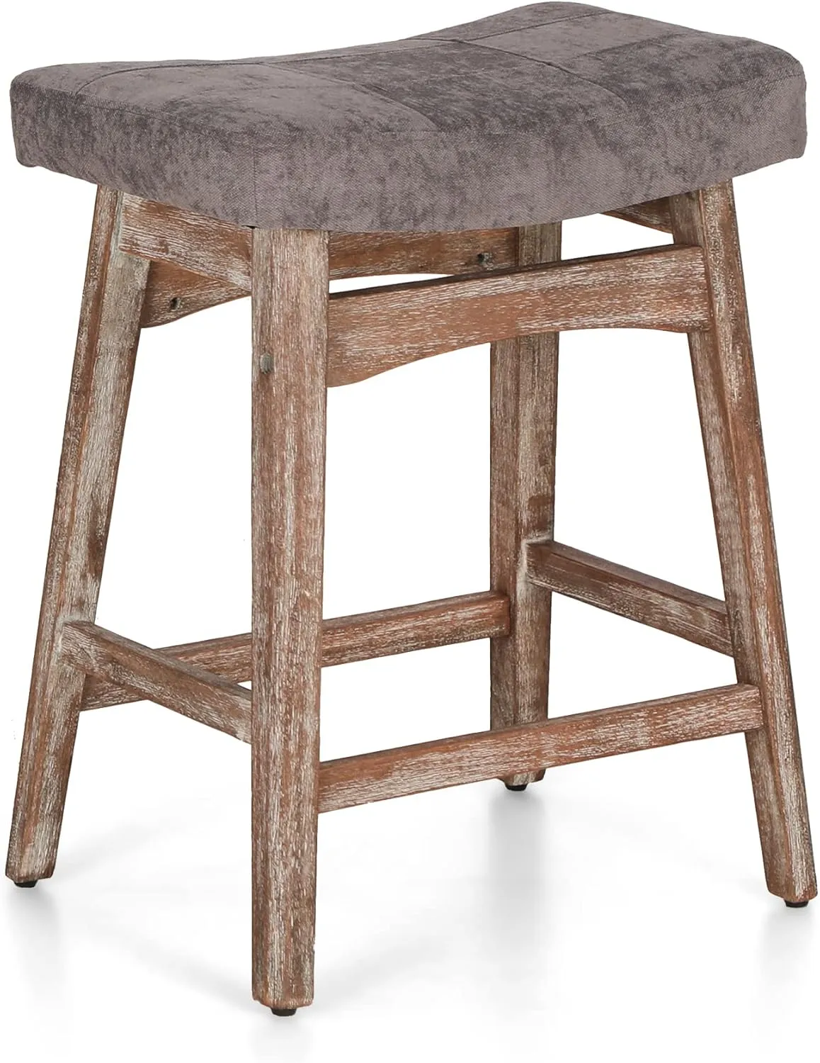 MAISON ARTS Counter Height Bar Stool for Kitchen Counter Solid Wood Legs with Fabric Saddle Seat Farmhouse Barstool for 34"-38" Counter Island Upholstered Stool, 24in, Grey Cushion,1pc