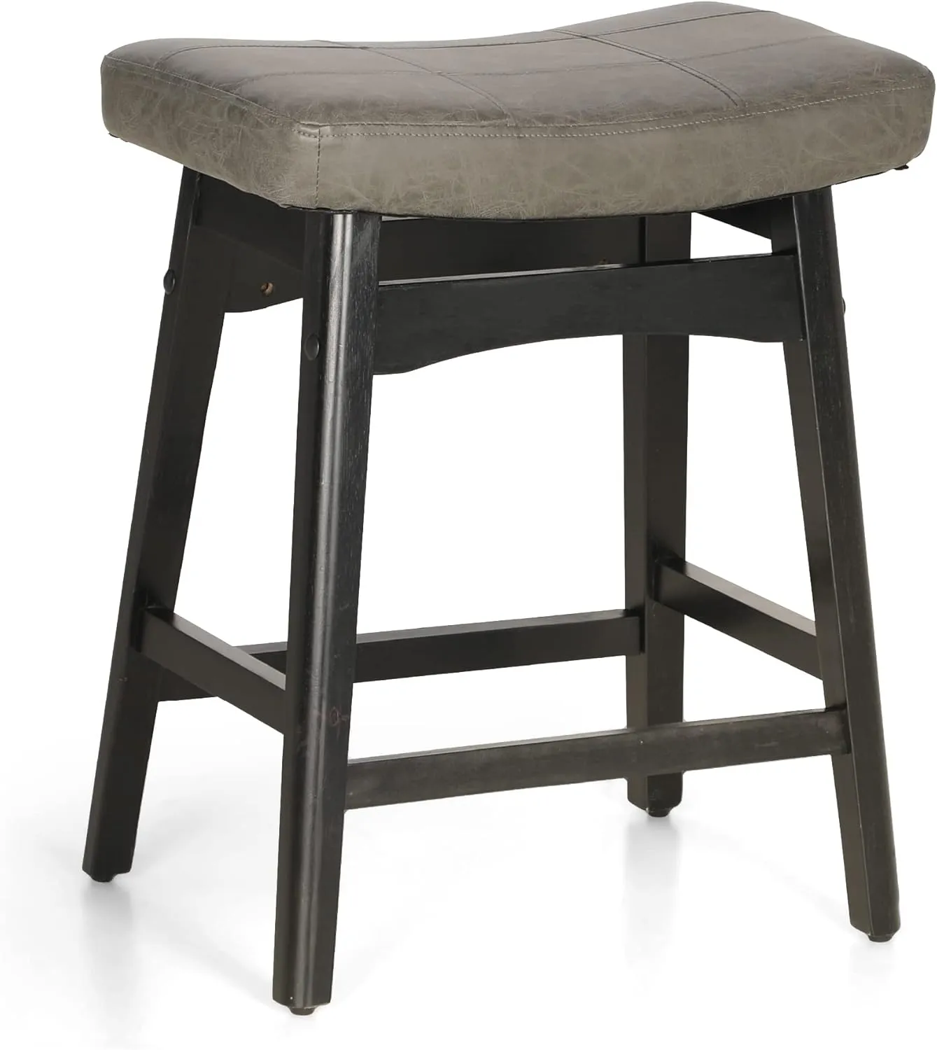MAISON ARTS Grey Counter Height Bar Stool for Kitchen Counter Solid Wood Legs with Faux Leather Saddle Seat Farmhouse Barstool for 34"-38" Counter Island Upholstered Stool, 24in Height, 1pc