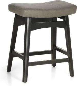 MAISON ARTS Grey Counter Height Bar Stool for Kitchen Counter Solid Wood Legs with Faux Leather Saddle Seat Farmhouse Barstool for 34"-38" Counter Island Upholstered Stool, 24in Height, 1pc