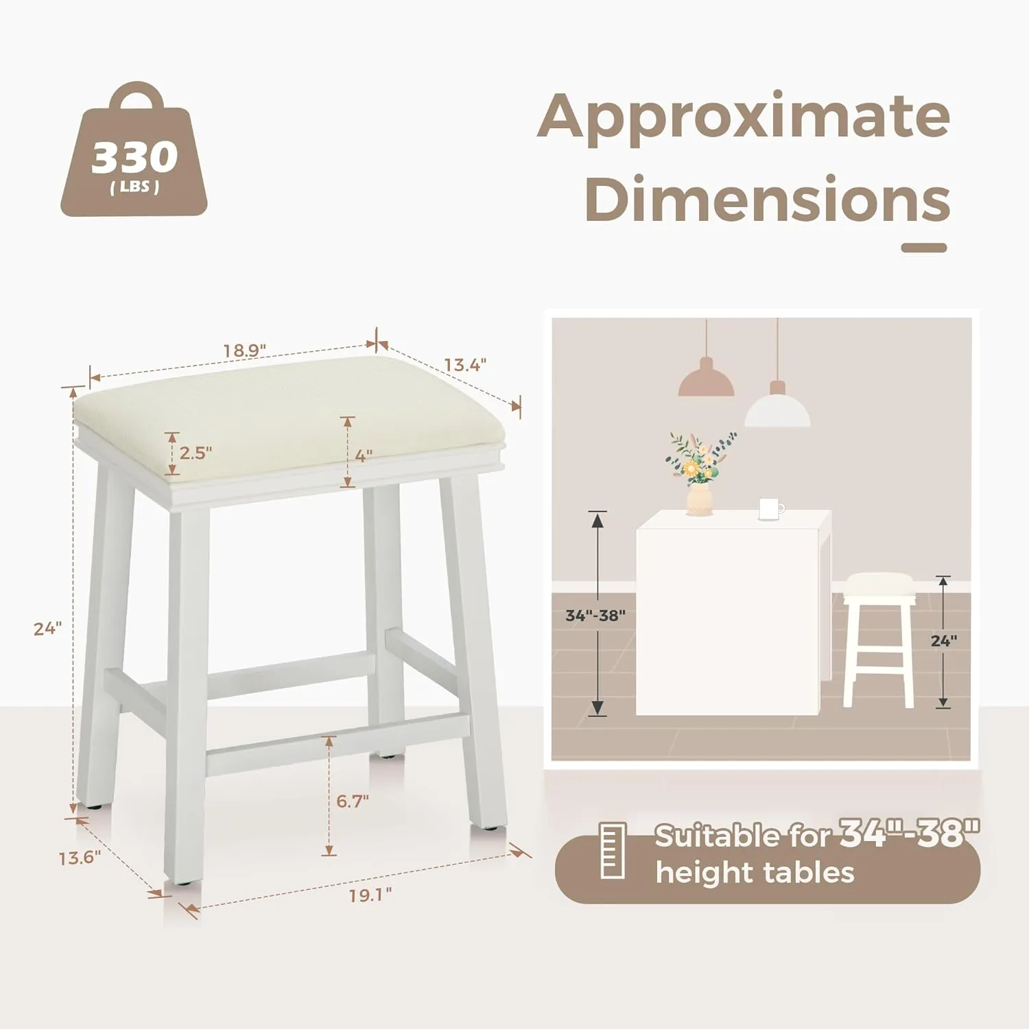 MAISON ARTS White Counter Height 24 inch Bar Stools Set of 4 for Kitchen Counter Solid Wood Legs with Faux Leather Padded Seat Farmhouse Barstools for 34"-38" Counter Island Upholstered Stools