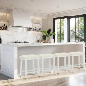 MAISON ARTS White Counter Height 24 inch Bar Stools Set of 4 for Kitchen Counter Solid Wood Legs with Faux Leather Padded Seat Farmhouse Barstools for 34"-38" Counter Island Upholstered Stools